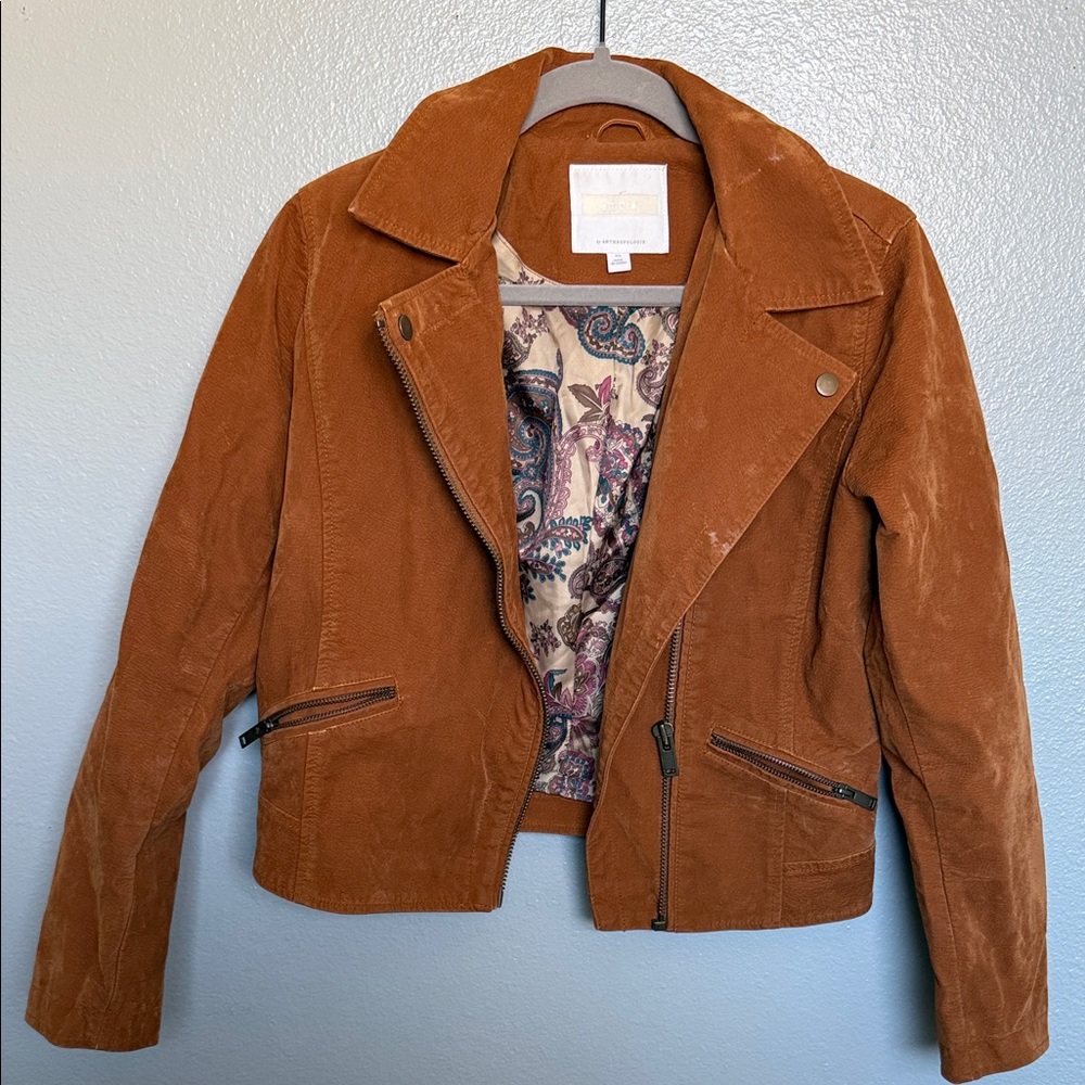 ETTITWA by Anthropologie Tan vegan Leather Jacket XS cropped